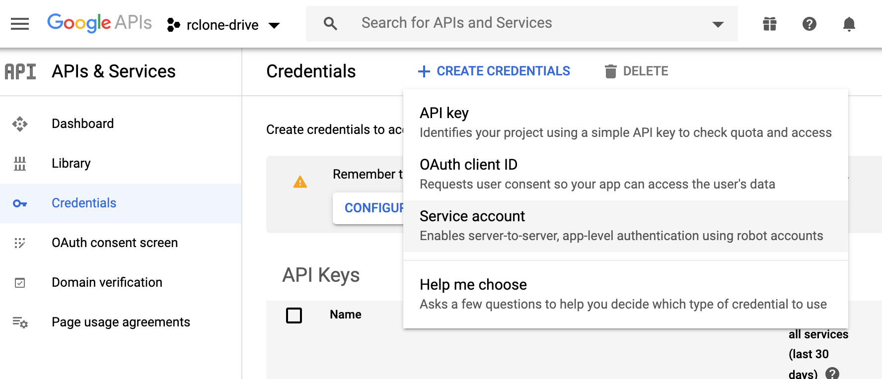 google create service account