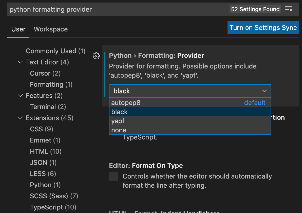 vscode settings